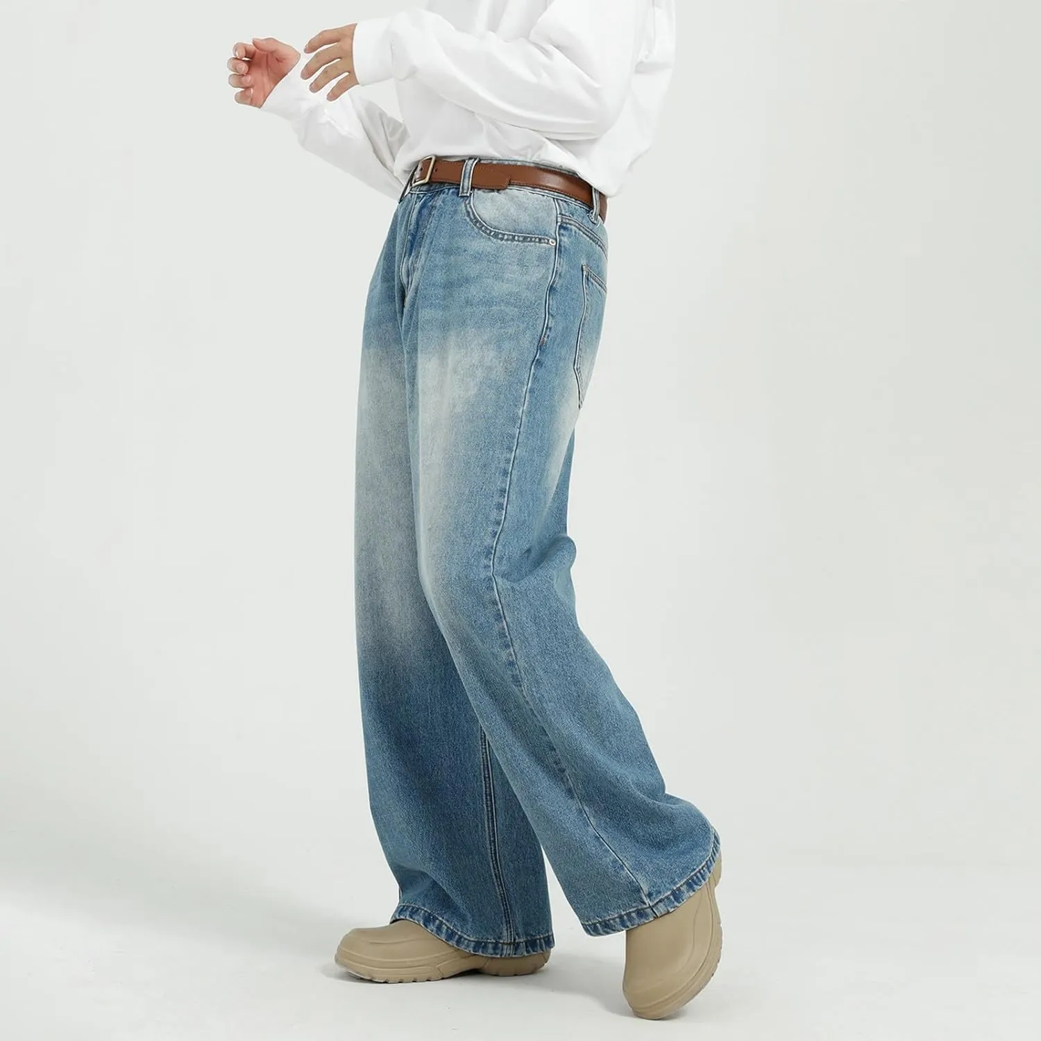 Men's Relaxed Fit Jeans Straight Leg Stretch Comfort Ninth Pants Denim Jeans for Men Outdoor