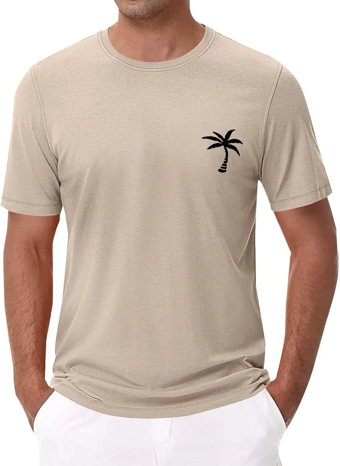 Mens Resort Wear 2025 Summer Crew Neck Short Sleeve Palm Tree Print T-Shirts Casual Slim Fit Graphic Tee Shirts, S-5xl