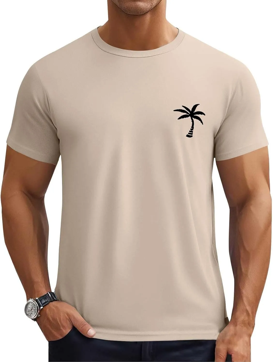 Mens Resort Wear 2025 Summer Crew Neck Short Sleeve Palm Tree Print T-Shirts Casual Slim Fit Graphic Tee Shirts, S-5xl