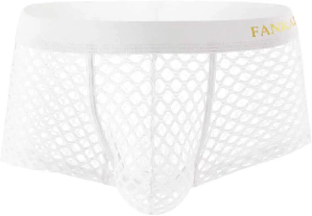 Men's Sexy Underwear Breathable Mesh Boxer Briefs Trunks See Through Fishnet Underpants Lingerie Booty Shorts