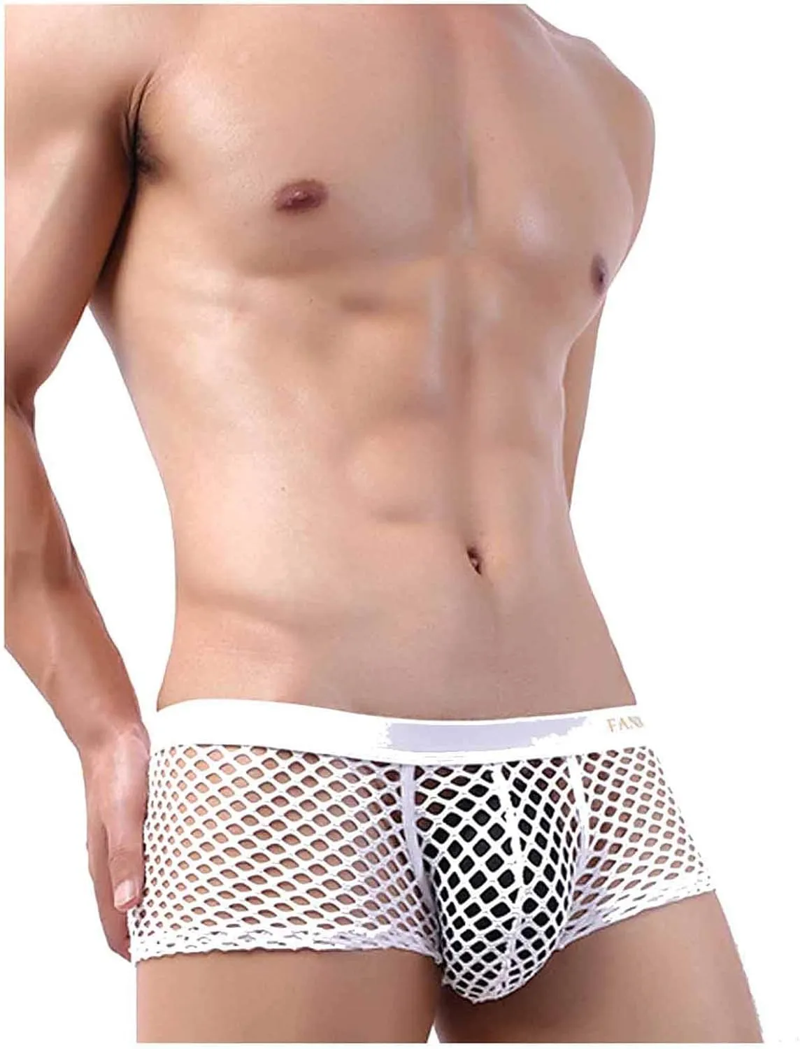 Men's Sexy Underwear Breathable Mesh Boxer Briefs Trunks See Through Fishnet Underpants Lingerie Booty Shorts