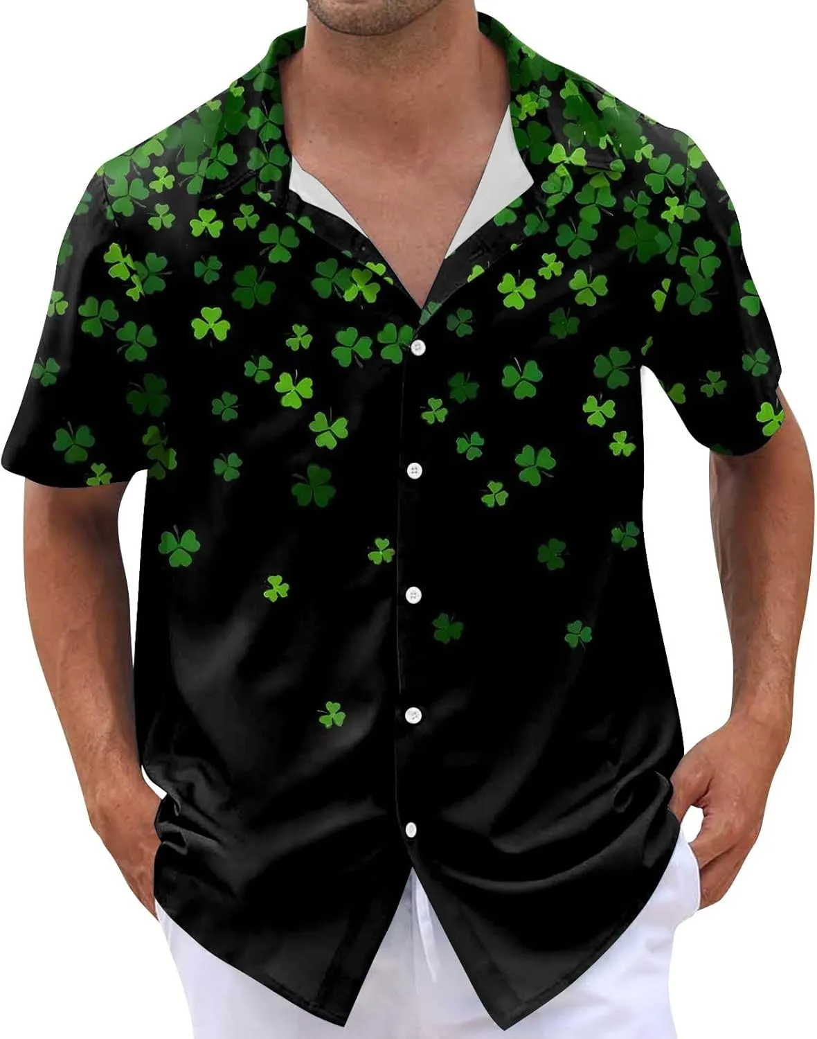 Mens Short Sleeve Shirts Hawaii Print Tops Casual Button Down Shirts for Men Beach Summer Vacation Wedding Tops