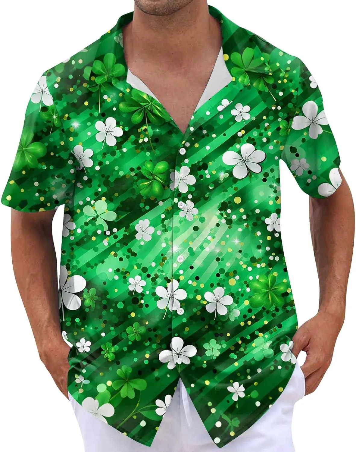 Mens Short Sleeve Shirts Hawaii Print Tops Casual Button Down Shirts for Men Beach Summer Vacation Wedding Tops