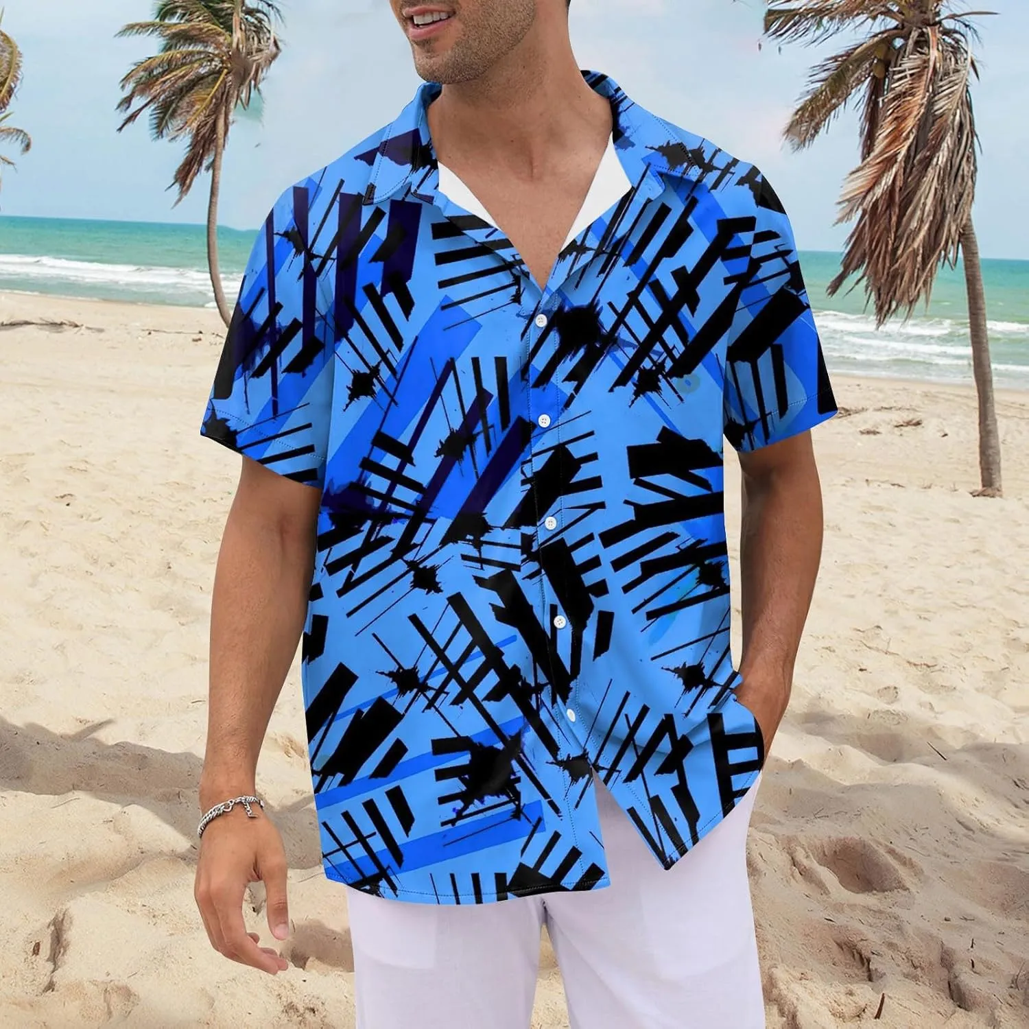 Mens Short Sleeve Shirts Hawaii Print Tops Casual Button Down Shirts for Men Beach Summer Vacation Wedding Tops