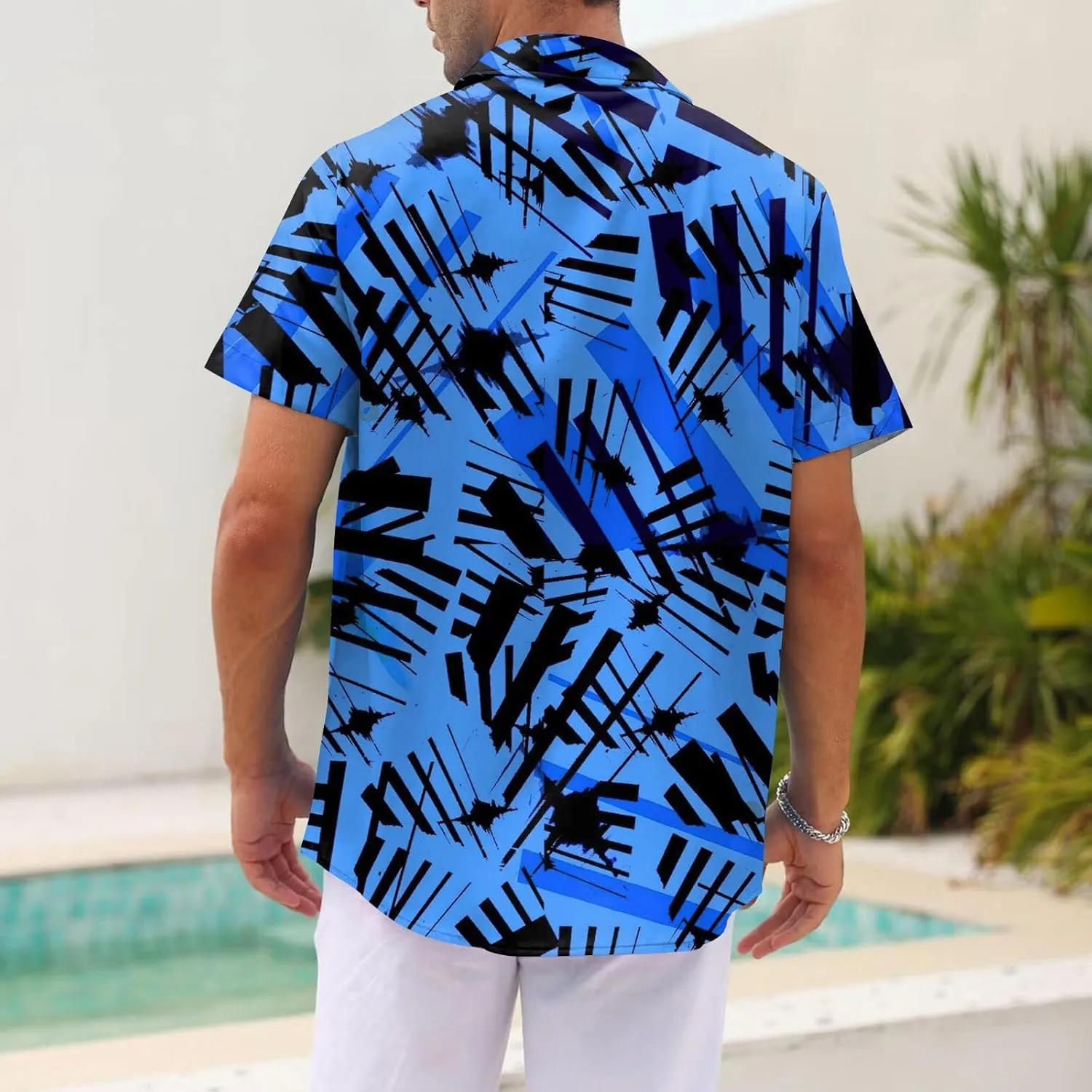 Mens Short Sleeve Shirts Hawaii Print Tops Casual Button Down Shirts for Men Beach Summer Vacation Wedding Tops
