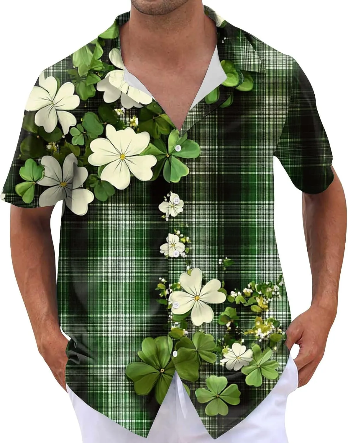 Mens Short Sleeve Shirts Hawaii Print Tops Casual Button Down Shirts for Men Beach Summer Vacation Wedding Tops
