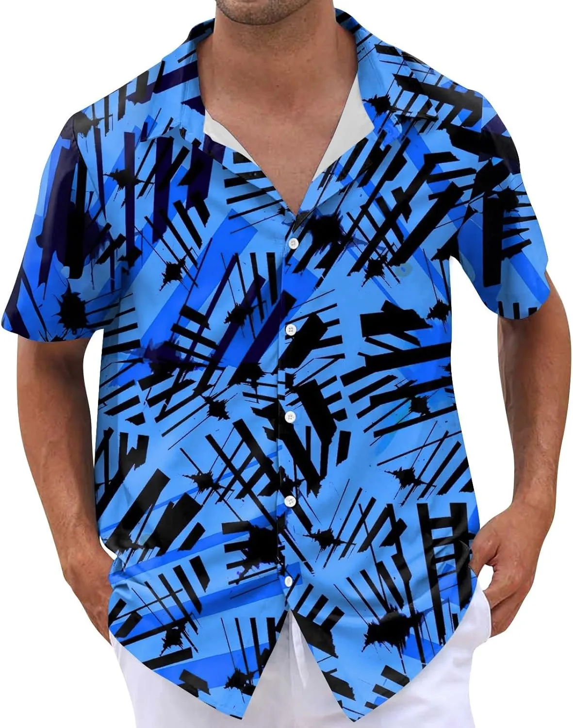 Mens Short Sleeve Shirts Hawaii Print Tops Casual Button Down Shirts for Men Beach Summer Vacation Wedding Tops