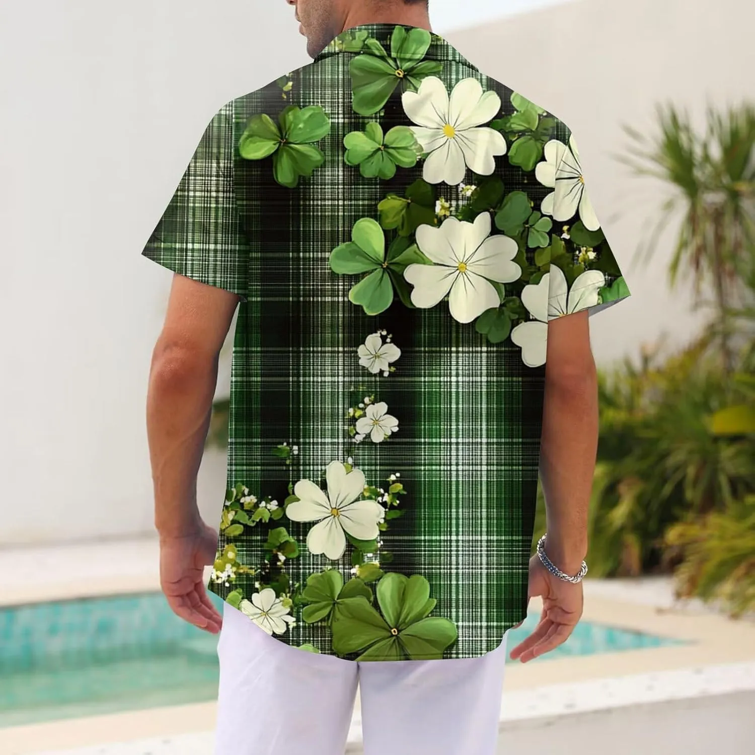 Mens Short Sleeve Shirts Hawaii Print Tops Casual Button Down Shirts for Men Beach Summer Vacation Wedding Tops