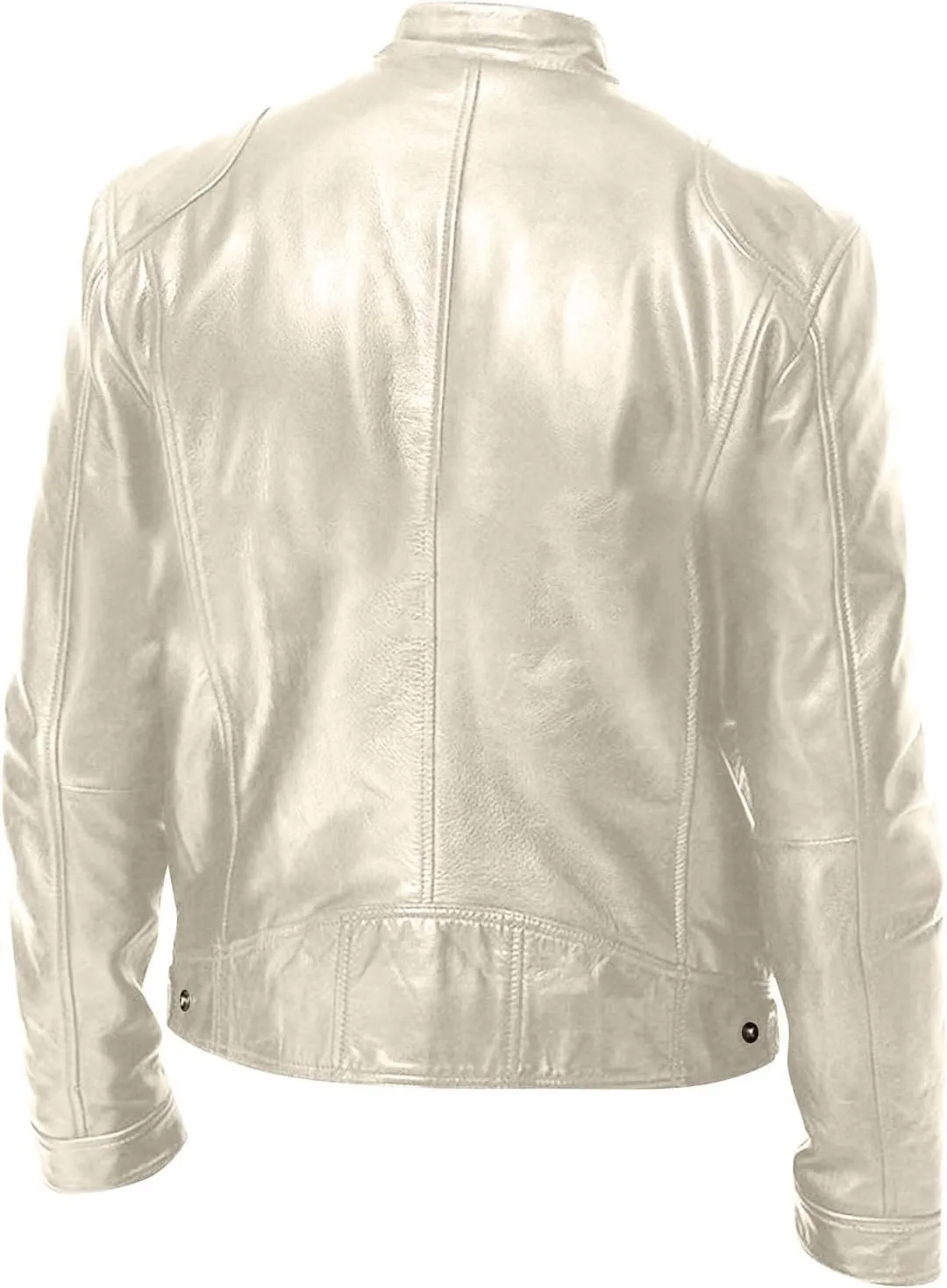 Men's Slim Fit Faux Leather Motorcycle Jacket Stand Collar Spring Casual Biker Coat