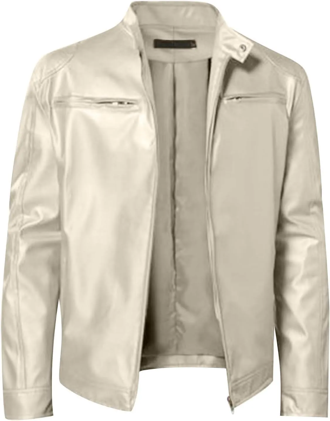 Men's Slim Fit Faux Leather Motorcycle Jacket Stand Collar Spring Casual Biker Coat