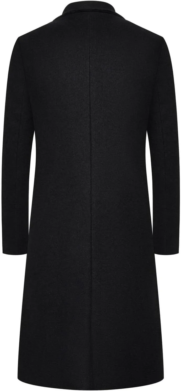 Men's Slim Winter Wool Blend Coat Single Breasted Business Long Pea Coats Notched Lapel Trench Jacket Overcoat