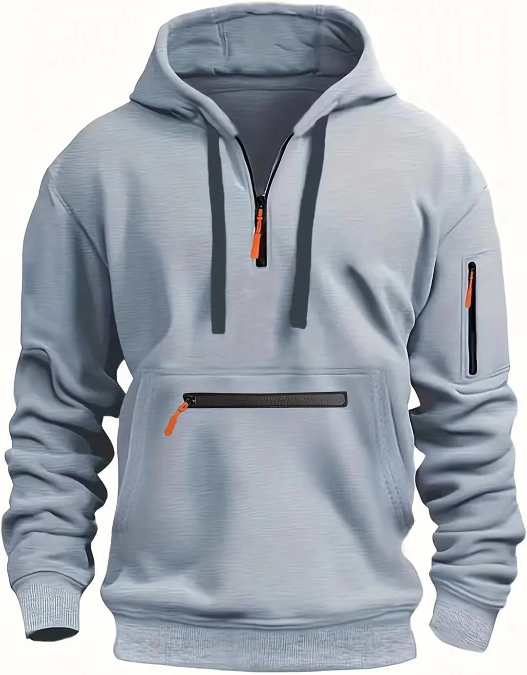 Men's Solid Pullover Hoodies Quarter Zip Sweatshirts Soft Blend Fleece Hooded Sweatshirts Long Sleeve with Big Pocket