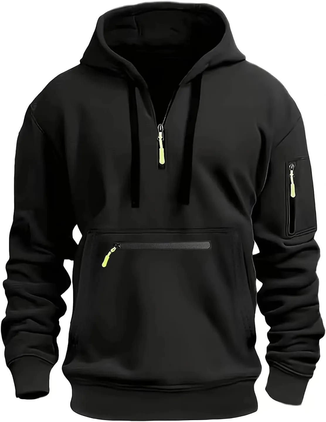 Men's Solid Pullover Hoodies Quarter Zip Sweatshirts Soft Blend Fleece Hooded Sweatshirts Long Sleeve with Big Pocket