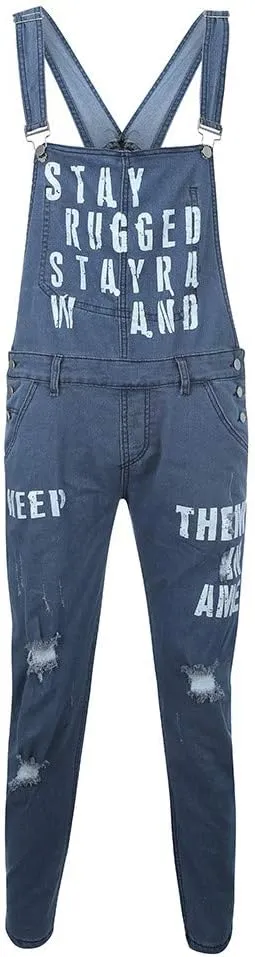 Mens Streetwear Jumpsuit Jeans Overall Hole Pocket Overall Suspender Pants Men's Pants Mens Relaxed Fit Jeans