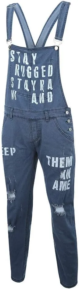 Mens Streetwear Jumpsuit Jeans Overall Hole Pocket Overall Suspender Pants Men's Pants Mens Relaxed Fit Jeans