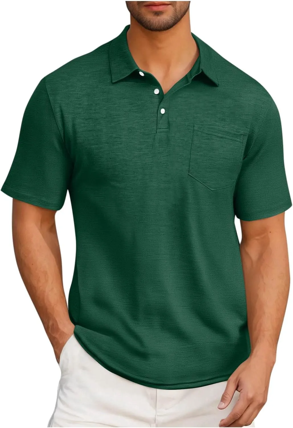 Mens Summer Shirts Casual Short Sleeve Performance Golf T-Shirt Basic 3 Button Up Collared Tee Tops with Pocket