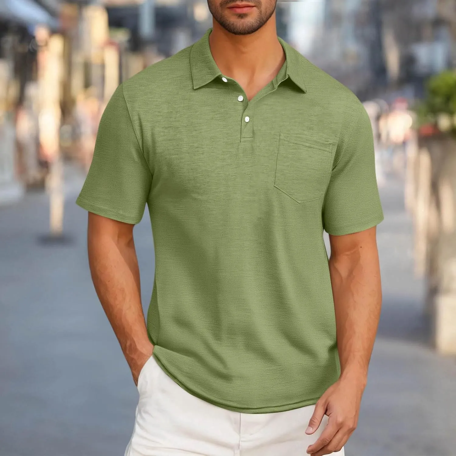 Mens Summer Shirts Casual Short Sleeve Performance Golf T-Shirt Basic 3 Button Up Collared Tee Tops with Pocket