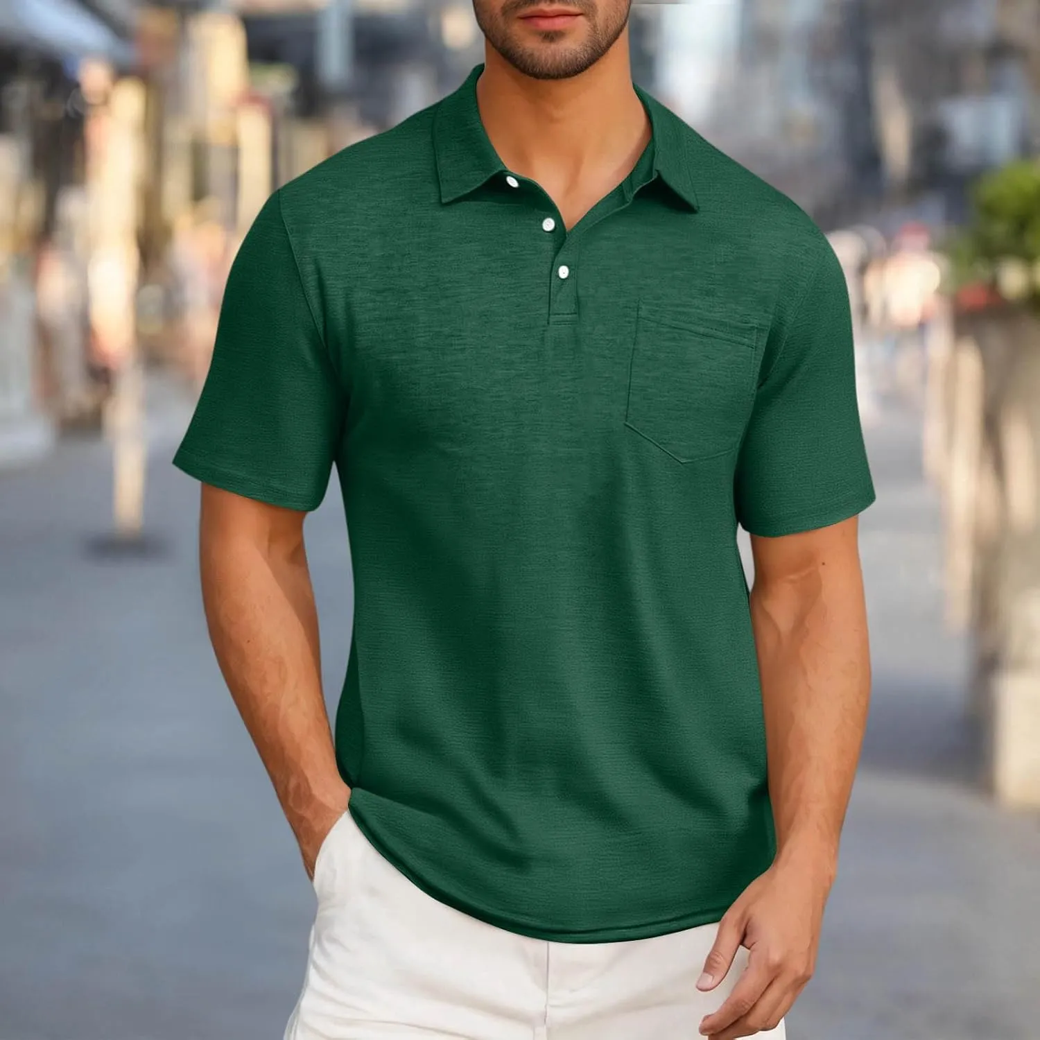 Mens Summer Shirts Casual Short Sleeve Performance Golf T-Shirt Basic 3 Button Up Collared Tee Tops with Pocket