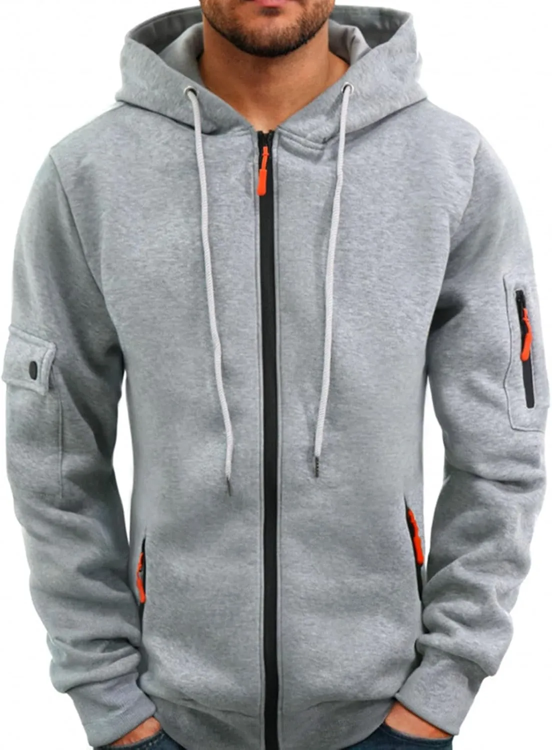 Mens Tacitcal Jacket Drawstring Hooded Fleece Jacket with Pockets Full Zip Up Pullover Casual Fall Outerwear