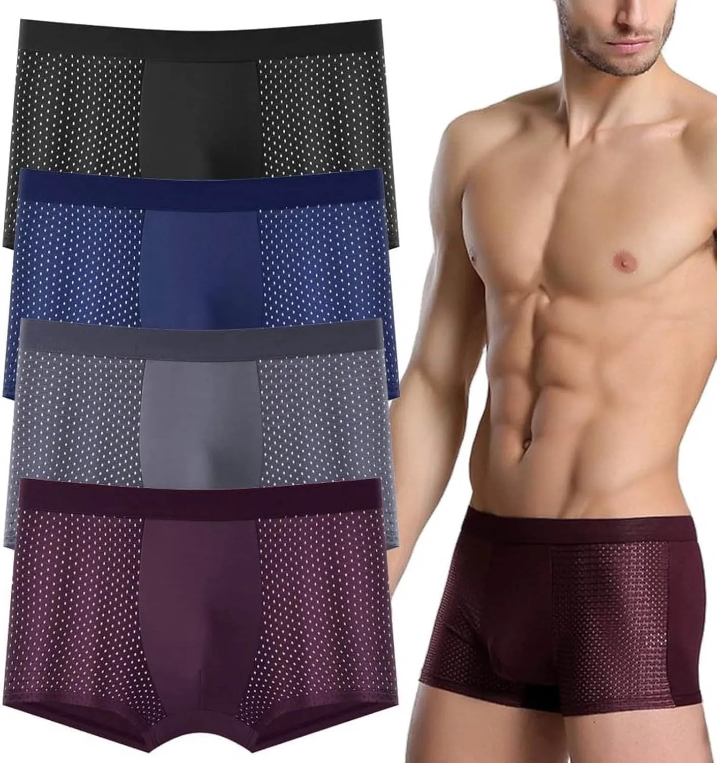 Mens Underwear 4 Multiple Pack Pure Colour Breathable Boxer Briefs Men Stretchy Underpants Daily Trunks