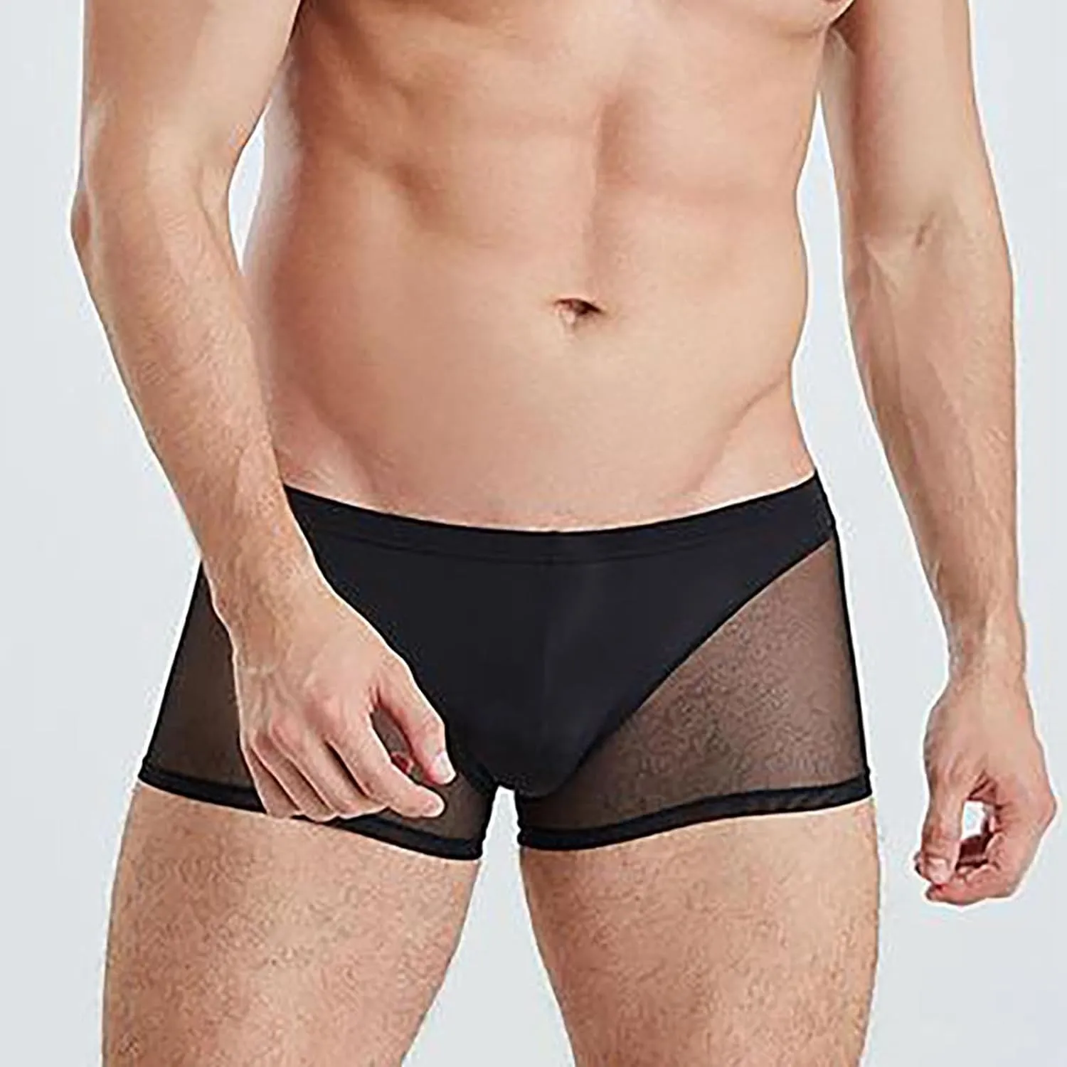 Mens Underwear Breathable Boxer Briefs Mesh Transparent Lightweight Short Low Waist Stretch Comfy Pajamas Sexy Boxers