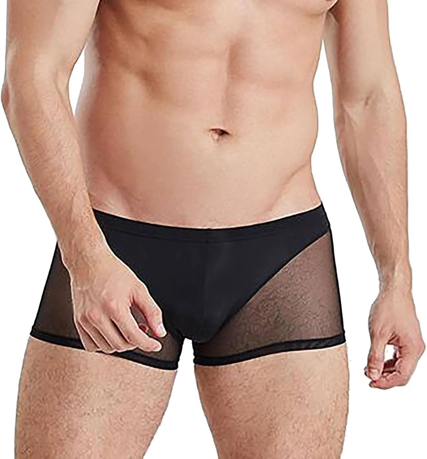 Mens Underwear Breathable Boxer Briefs Mesh Transparent Lightweight Short Low Waist Stretch Comfy Pajamas Sexy Boxers