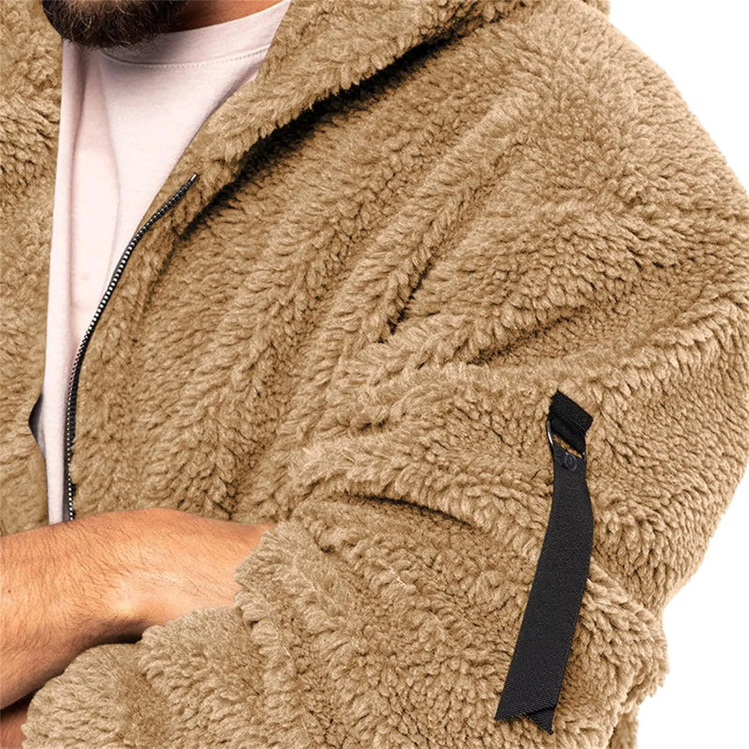 Mens Warm Fleece Sweater Hoodie Jacket Sherpa Coat with Fuzzy Lining Sportswear Hoodie Sweatshirt with Pockets