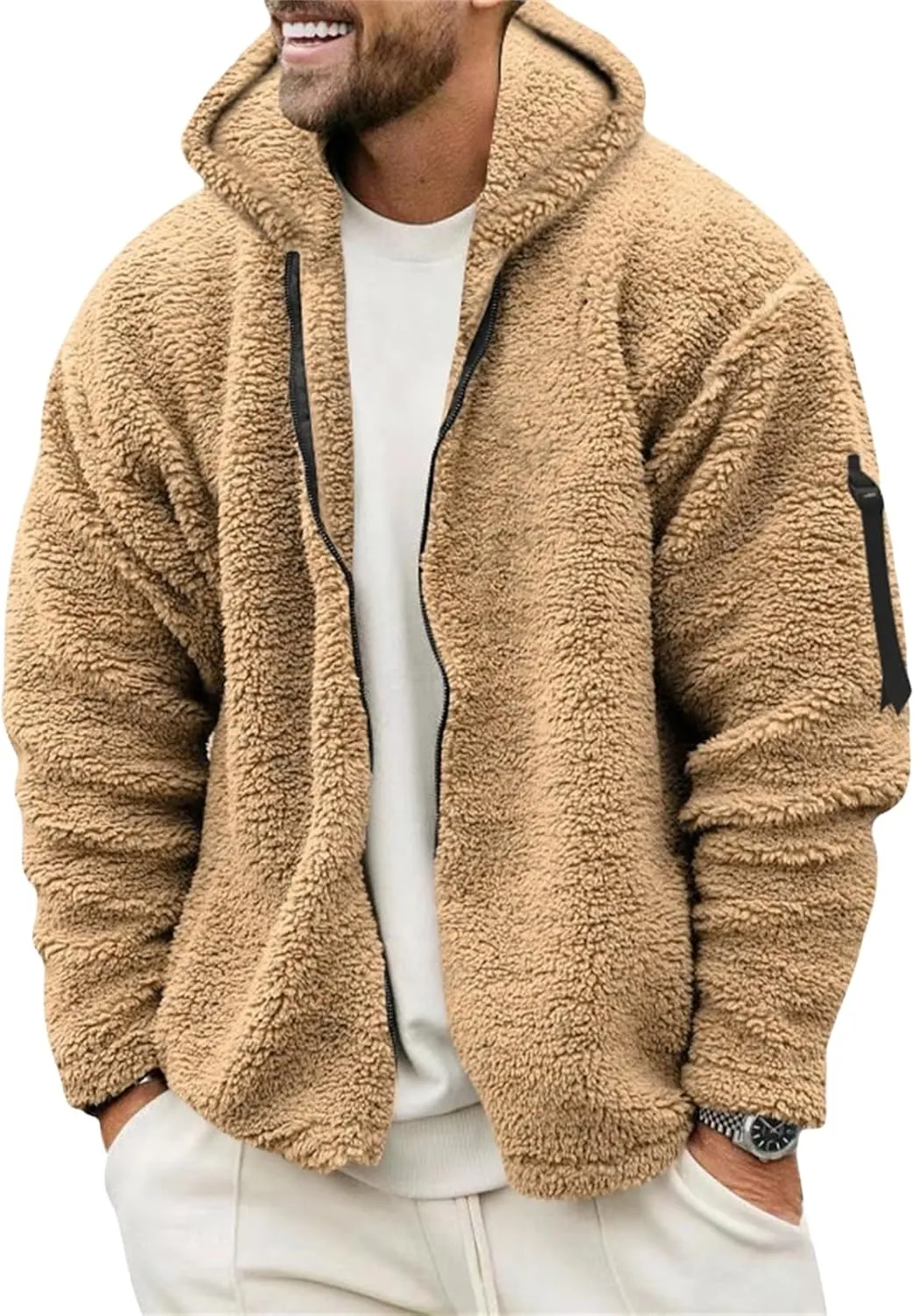 Mens Warm Fleece Sweater Hoodie Jacket Sherpa Coat with Fuzzy Lining Sportswear Hoodie Sweatshirt with Pockets