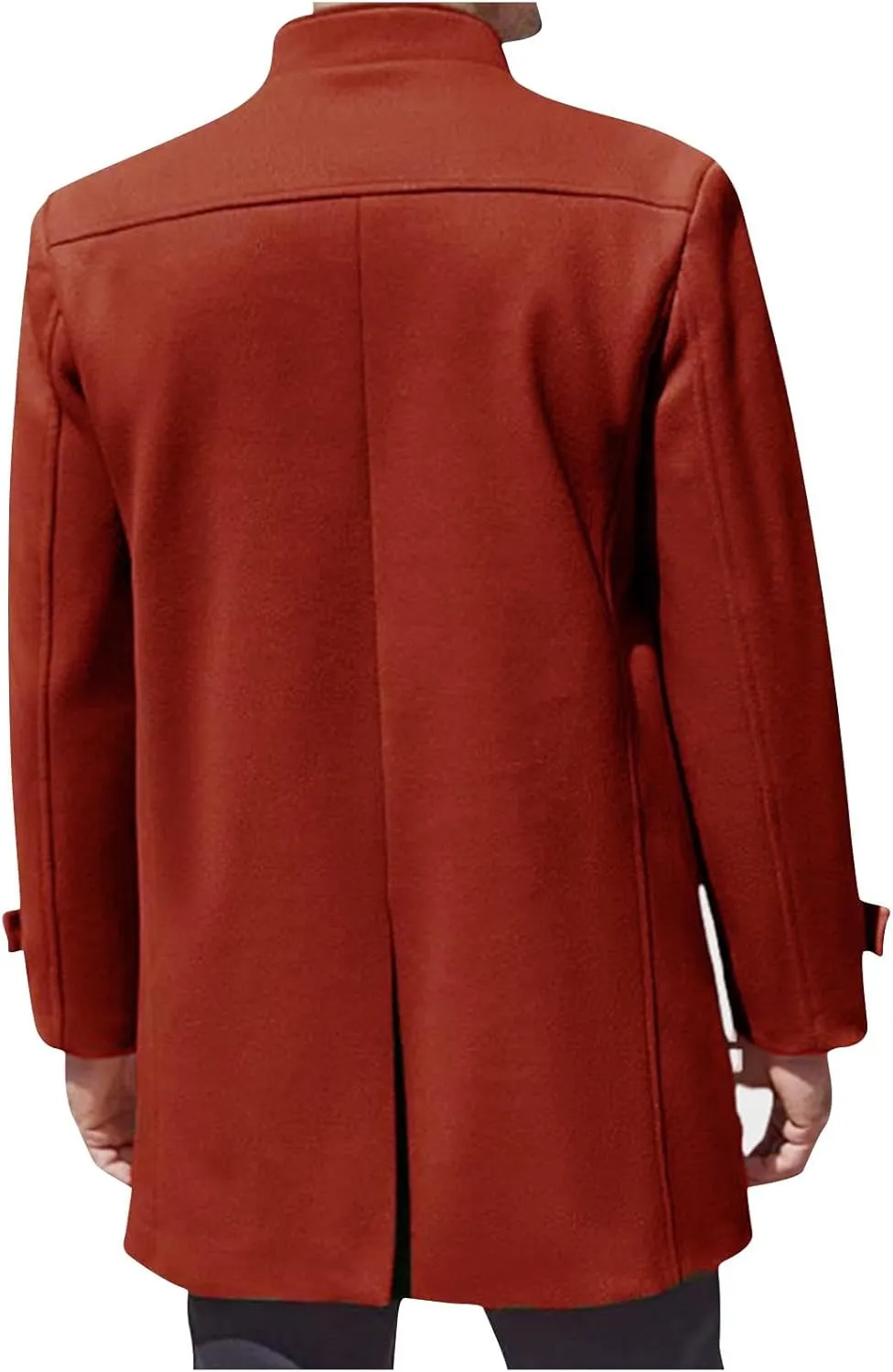 Men's Wool Blend Jacket Winter Warm Loose Fit Solid Trench Coat Stand Collar Single Breasted Solid Windproof Pea Coat