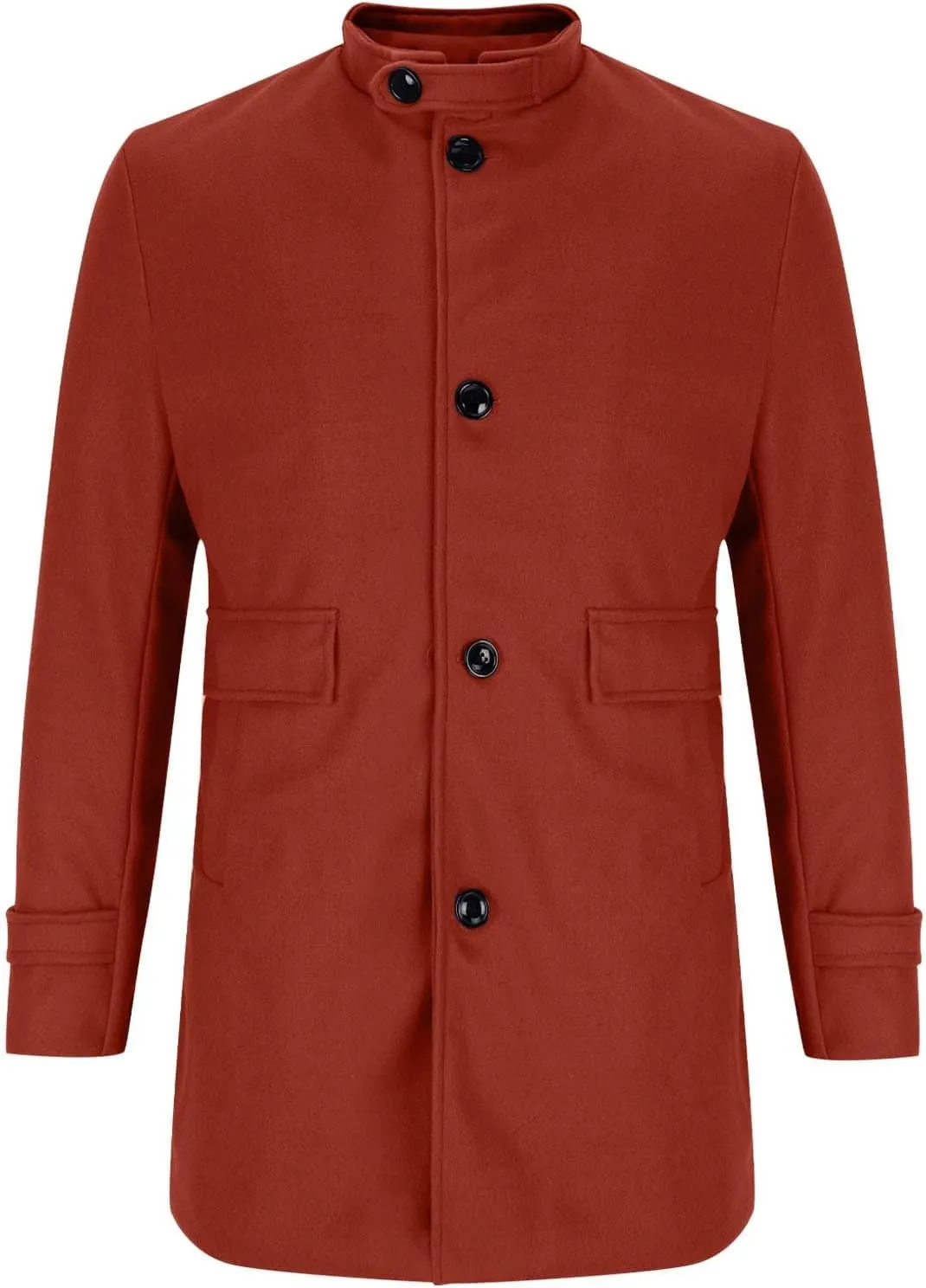 Men's Wool Blend Jacket Winter Warm Loose Fit Solid Trench Coat Stand Collar Single Breasted Solid Windproof Pea Coat