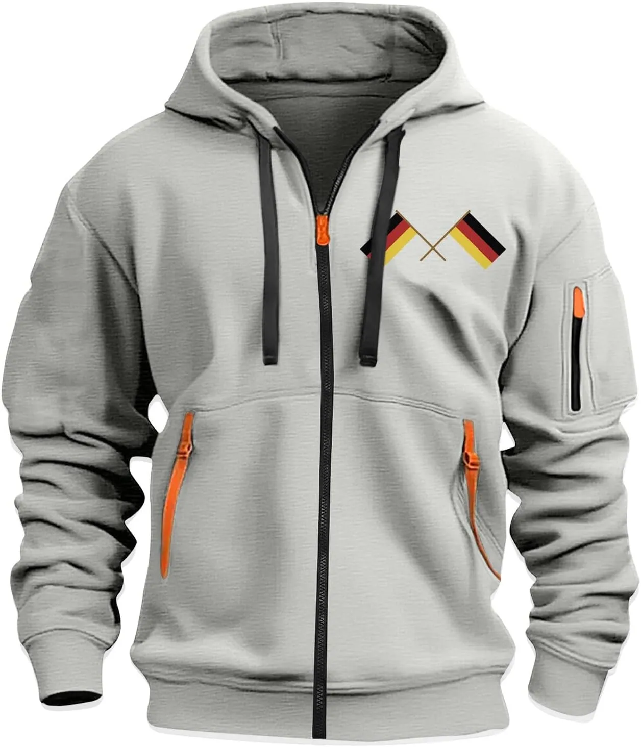 Mens Zip Up Hoodie Jacket For Fashion Vintage Flag Print Multi-Pocket Long Sleeve Causal Tactical Cardigan Sweatshirts