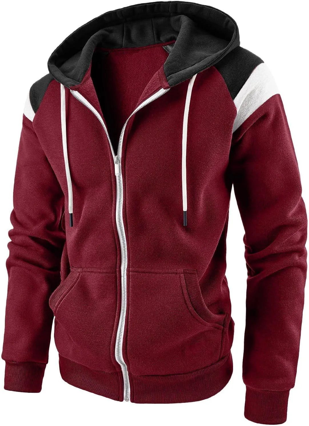 Men's Zip-Up Hoodies Slim Fit Lightweight Color Block Full Zip Hooded Sweatshirts with Pockets for Casual Fall Wear