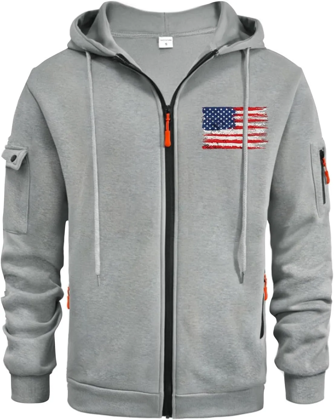 Men's Zip Up USA Flag Print Hoodie Comfy Long Sleeve Drawstring Shirts Plus Size Patriotic Sweatshirts with Pockets