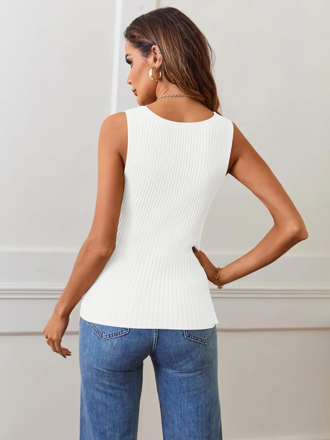 MEROKEETY Women's 2025 Ribbed Tank Tops Knit Square Neck Sleeveless Shirts Summer Casual Basic Tanks