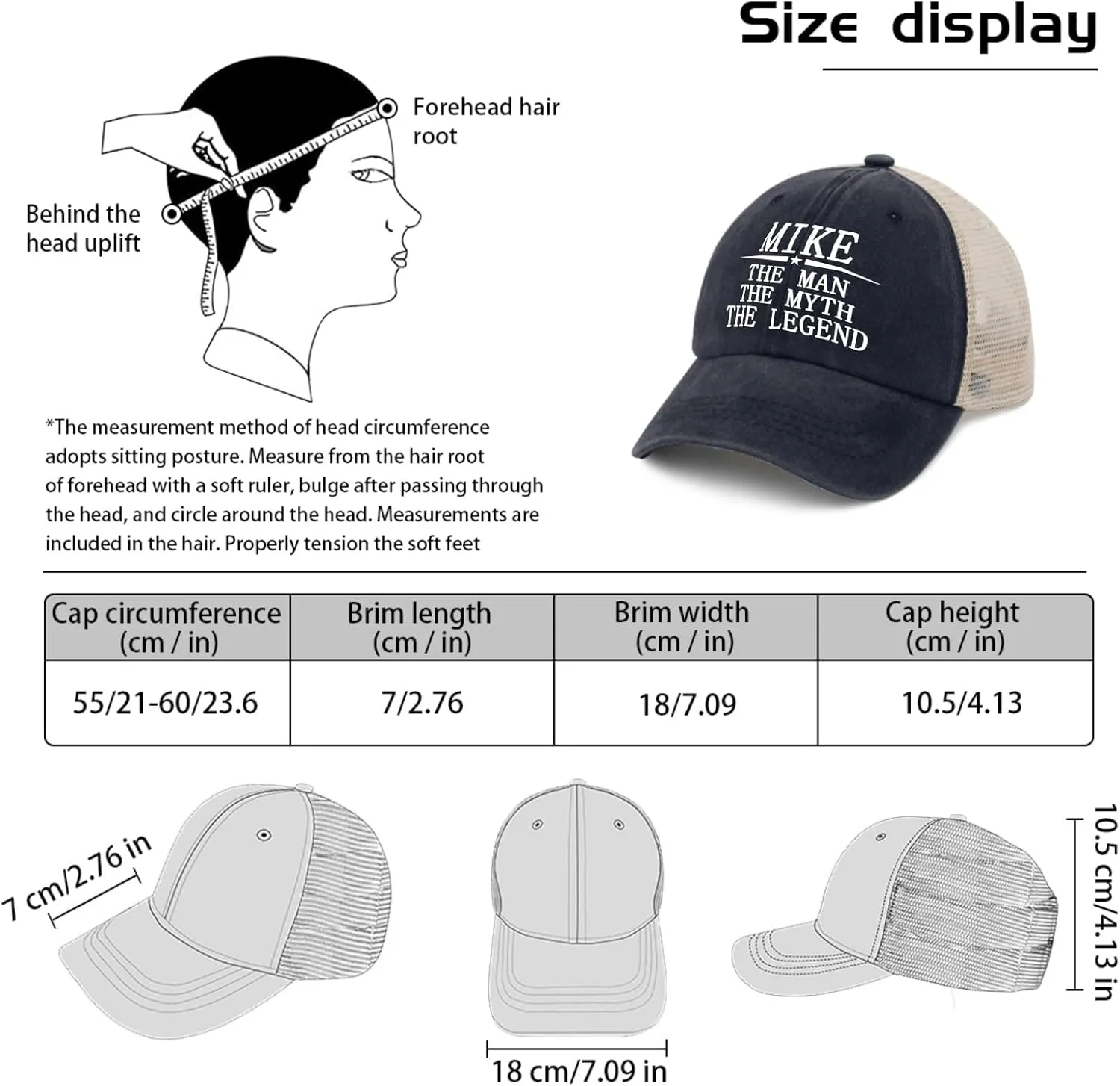 Mike The Man The Myth The Legend Hats for Mens Baseball Caps Stylish Washed Hiking Hat Fitted