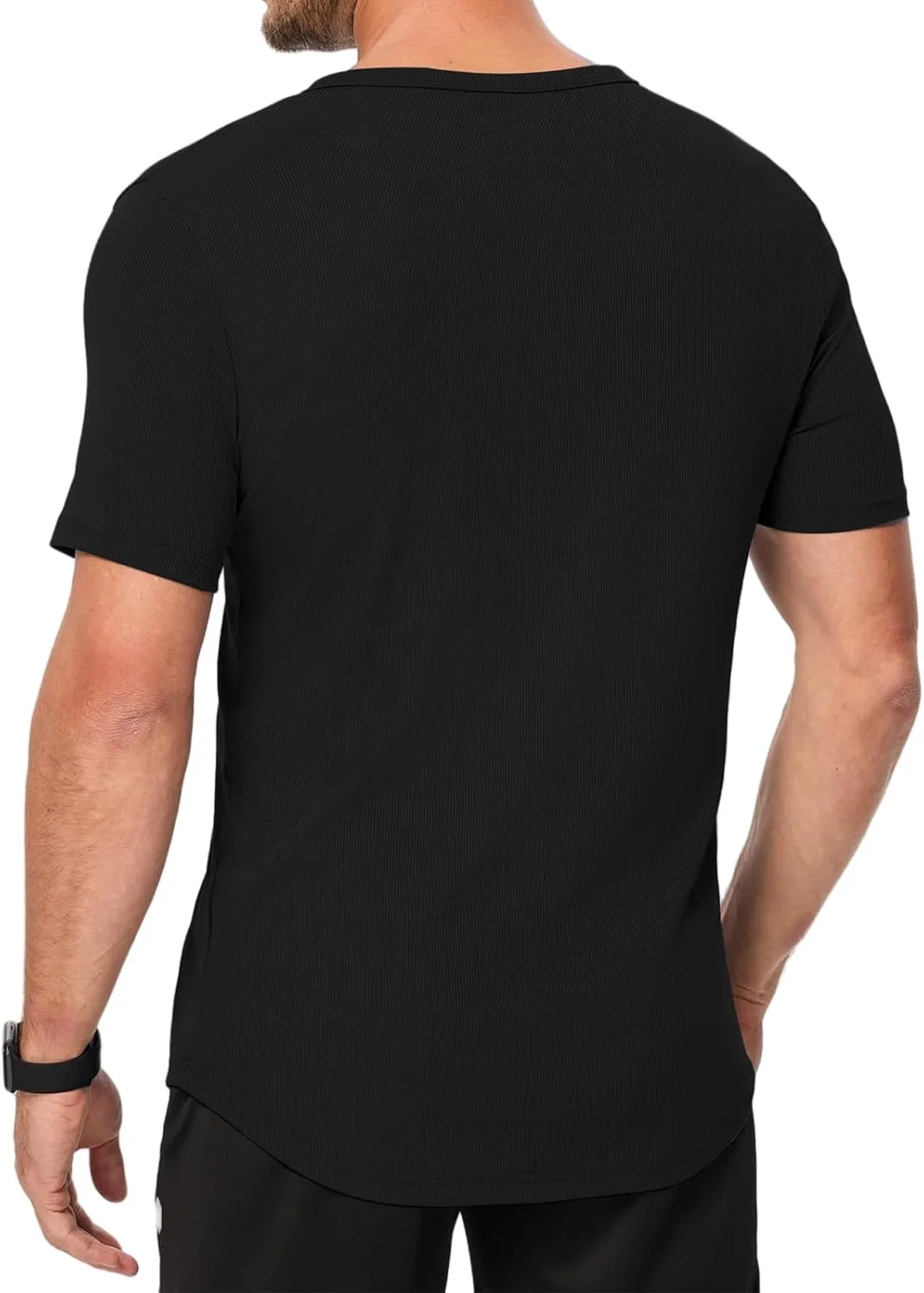 Muscle T-Shirts for Men Stretchy Workout Tops Short Sleeve V Neck Slim Fit Athletic Gym Tees Longline Henley T-Shirt