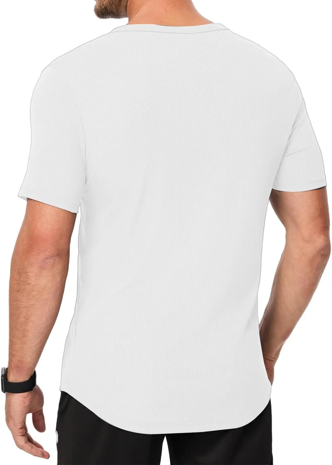 Muscle T-Shirts for Men Stretchy Workout Tops Short Sleeve V Neck Slim Fit Athletic Gym Tees Longline Henley T-Shirt