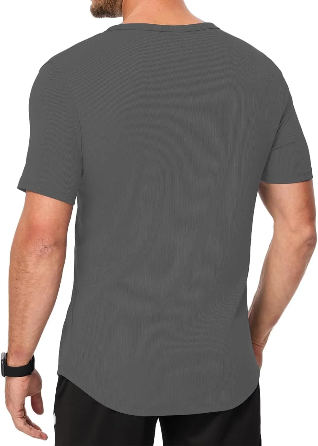 Muscle T-Shirts for Men Stretchy Workout Tops Short Sleeve V Neck Slim Fit Athletic Gym Tees Longline Henley T-Shirt