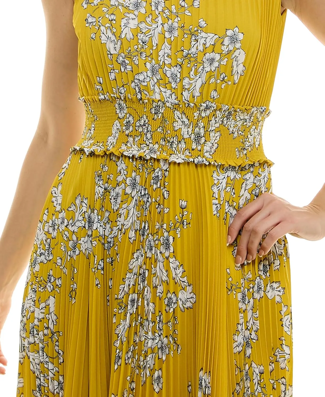 Nanette Nanette Lepore Women's Smocked High Neck Pleated Maxi Dress