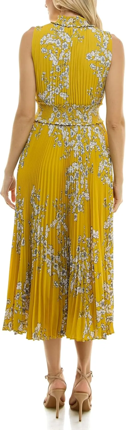 Nanette Nanette Lepore Women's Smocked High Neck Pleated Maxi Dress