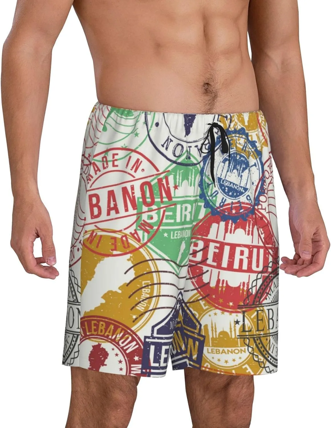 Novastar Mens Pajama Pants - Travel Stamp Sleep Comfy Shorts Mens Pajama Shorts, Pj Pants for Mens Lounge Shorts