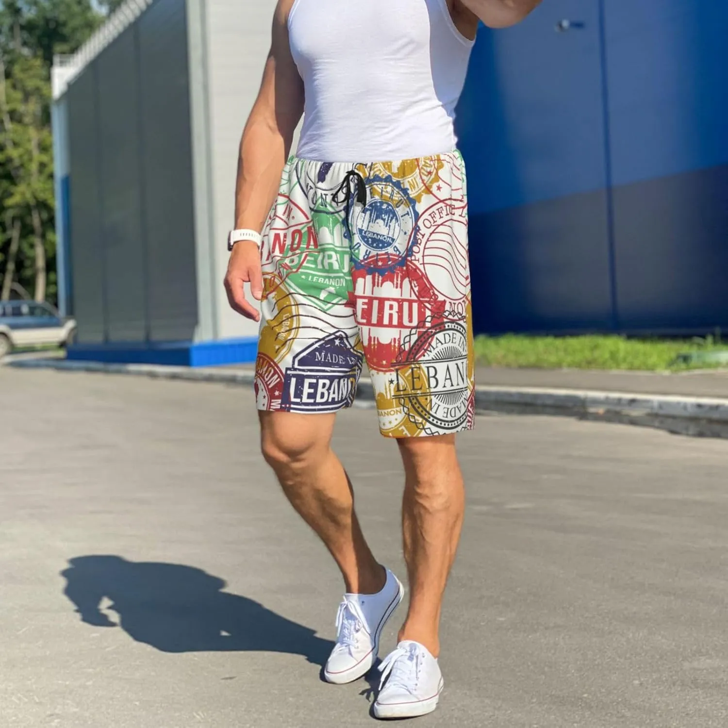 Novastar Mens Pajama Pants - Travel Stamp Sleep Comfy Shorts Mens Pajama Shorts, Pj Pants for Mens Lounge Shorts