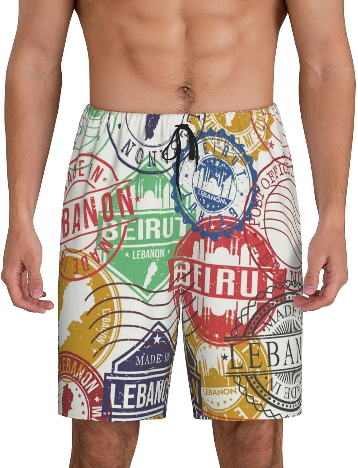 Novastar Mens Pajama Pants - Travel Stamp Sleep Comfy Shorts Mens Pajama Shorts, Pj Pants for Mens Lounge Shorts