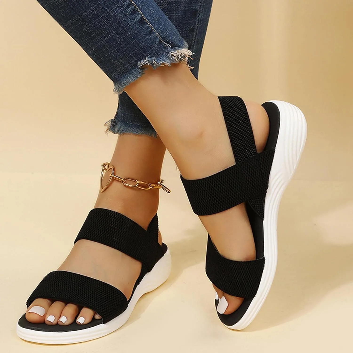 oiangi Lightweight Flat Sandals for Women Summer Fashion Casual Open Toe Slip On Slipper Solid Comfortable Breathable Outdoor Ladies Shoes