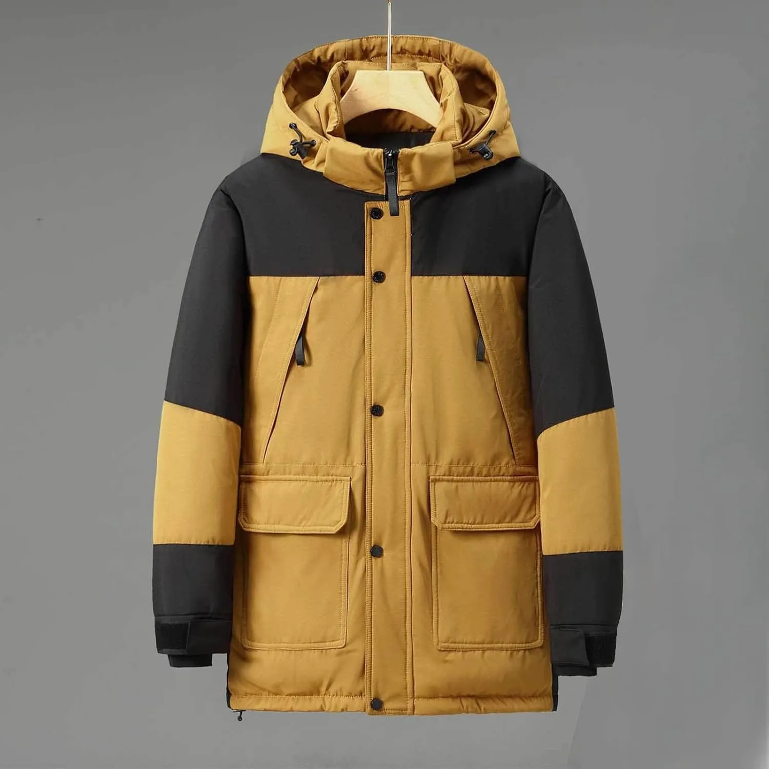 Parka Jacket Men Windproof Puffer Jacket Hooded Down Coat Plus Size Ski Jacket Padded Quilted Jacket Warm Winter Coats