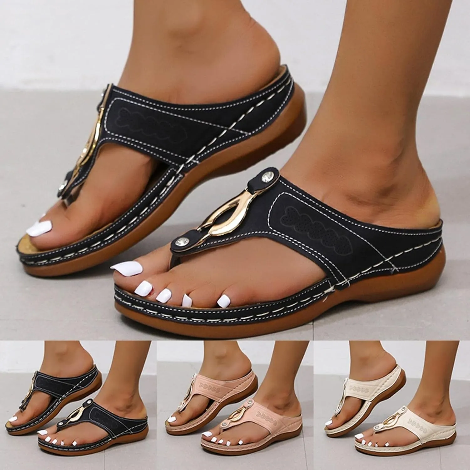 PGOJUNI Womens Sandals Wide Width,Women Orthopedic Diabetic Sandals with Arch Support Wide Width Summer Platform Wedge Sandals
