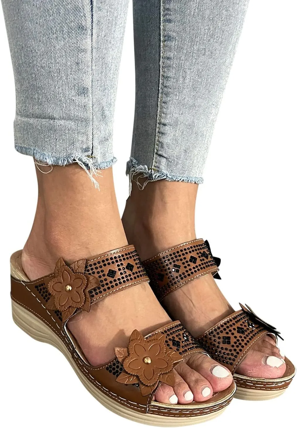 Platform Sandals Women Beach Sandals for Women Womens Casual Slip on Summer Wedge Womens Comfortable Summer Open Toe Wedges Orthopedic with Arch Support