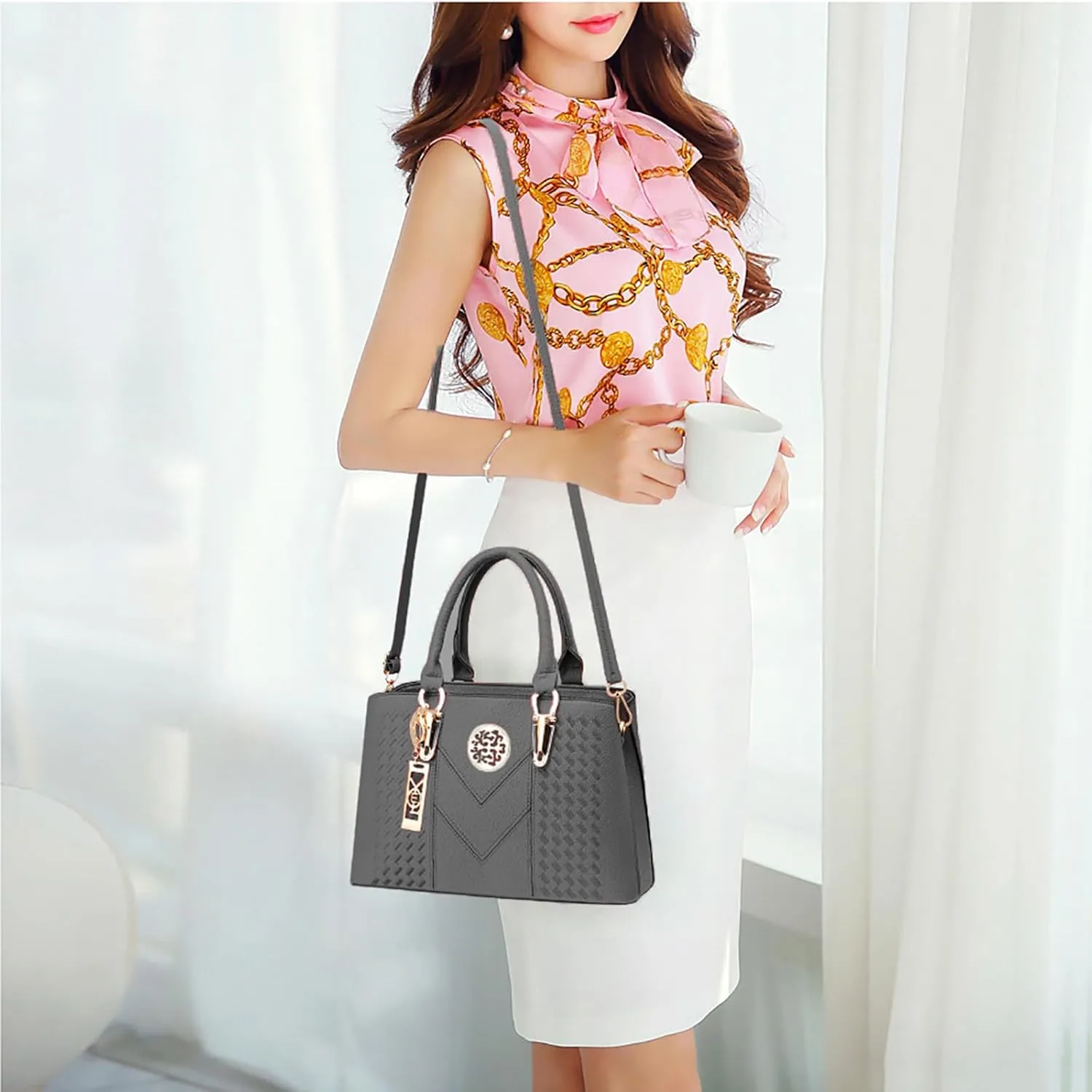PORT&LOTUS Womens Top-handle Leather Handbags Totes Purses for Women Satchel Shoulder Bag for Ladies