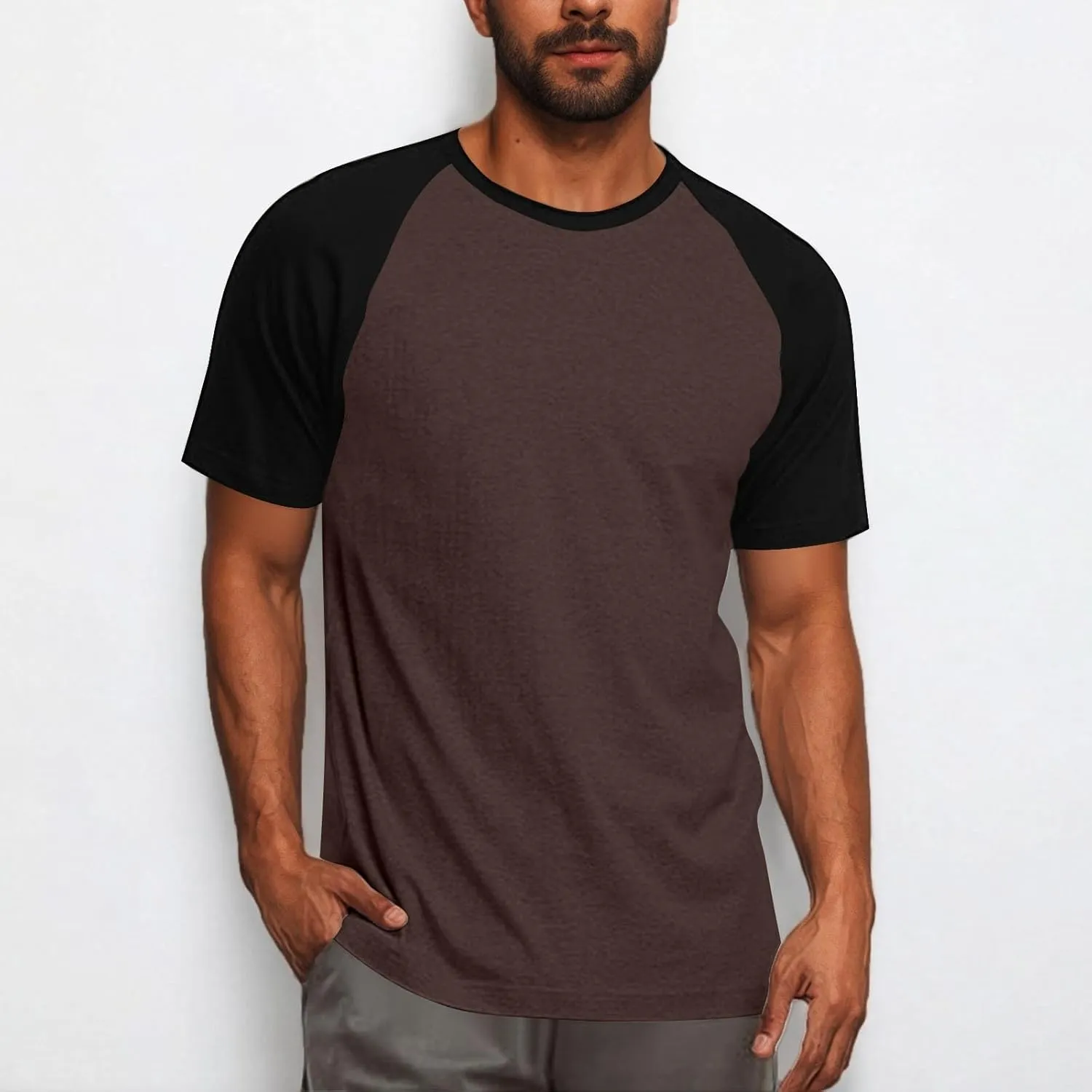 Raglan Shirt Men Short Sleeve Stylish Casual Crewneck T-Shirts Summer Fashion Workout Athletic Fitness Tee Shirts