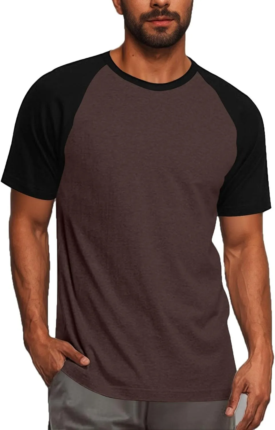 Raglan Shirt Men Short Sleeve Stylish Casual Crewneck T-Shirts Summer Fashion Workout Athletic Fitness Tee Shirts